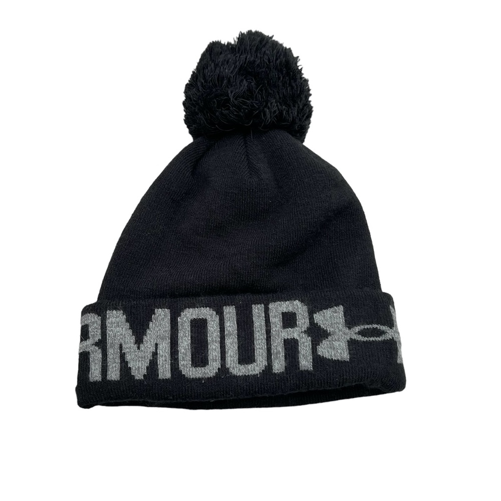 UNDER ARMOUR BLACK POM KNIT BEANIE CAP - Picture 2 of 4
